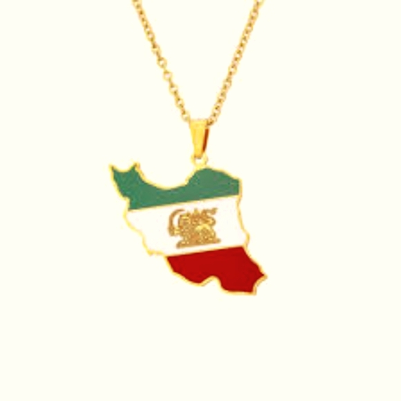 Jewelry - Gold Iran Map Pendant Necklace with Multicolor Accents